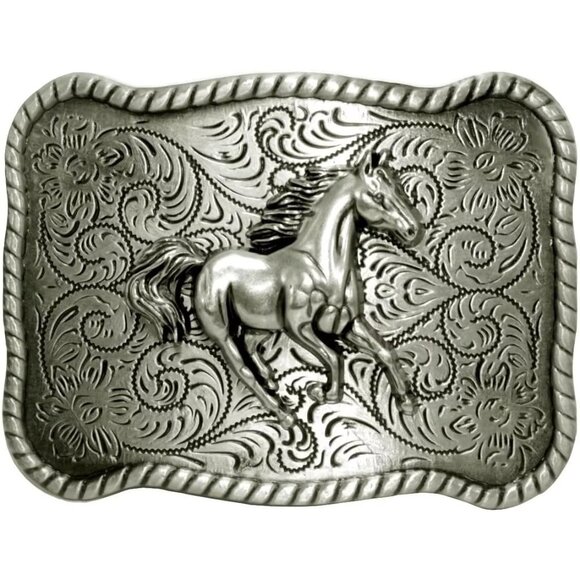 Men's Silver Nice Horse Running Design Western Cowboy Rectangle Belt Buckles - Picture 1 of 6
